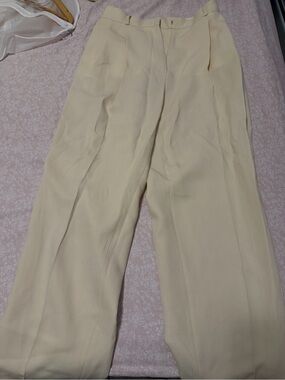 Men's Cream Pleated Dress Pants